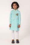 Buy_Partykles_Aqua Cotton Satin Embroidery Toucan Bird Kurta And Pant Set _Online_at_Aza_Fashions