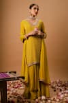Buy_Ria Shah Label_Yellow Georgette Sequins, Pearls, Mirrors, Embroidery, Zari Kurta Sharara Set _Online_at_Aza_Fashions