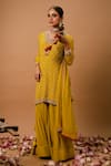 Shop_Ria Shah Label_Yellow Georgette Sequins, Pearls, Mirrors, Embroidery, Zari Kurta Sharara Set _Online_at_Aza_Fashions