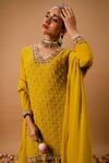Ria Shah Label_Yellow Georgette Sequins, Pearls, Mirrors, Embroidery, Zari Kurta Sharara Set _at_Aza_Fashions