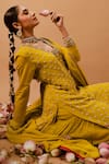 Shop_Ria Shah Label_Yellow Georgette Sequins, Pearls, Mirrors, Embroidery, Zari Kurta Sharara Set 