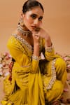 Ria Shah Label_Yellow Georgette Sequins, Pearls, Mirrors, Embroidery, Zari Kurta Sharara Set _Online