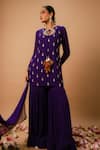 Shop_Ria Shah Label_Purple Georgette Sequins, Pearls, Mirrors, Embroidery, Zari Kurta Sharara Set _Online_at_Aza_Fashions