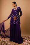 Buy_Ria Shah Label_Purple Georgette Sequins, Pearls, Mirrors, Embroidery, Zari Kurta Sharara Set _at_Aza_Fashions