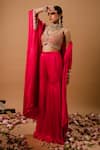 Shop_Ria Shah Label_Pink Modal, Silk Sequins, Pearls, Mirrors, Zari, Embroidery Cape Sharara Set _Online_at_Aza_Fashions