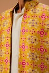 Buy_Ria Shah Label_Yellow Dupion, Silk Patola Print Bundi And Kurta Set _Online_at_Aza_Fashions