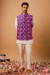 Buy_Ria Shah Label_Purple Dupion, Silk Printed Bundi And Kurta Set _at_Aza_Fashions