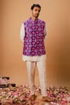 Shop_Ria Shah Label_Purple Dupion, Silk Printed Bundi And Kurta Set _at_Aza_Fashions