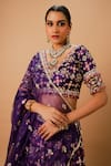 Buy_Ria Shah Label_Purple Organza, Tissue Embroidery, Zari, Sequins, Patola Print Lehenga Set _Online_at_Aza_Fashions