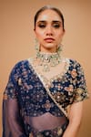 Ria Shah Label_Navy Organza, Tissue Embroidery, Sequins, Pearls, Mirrors, Printed Lehenga Set _Online_at_Aza_Fashions