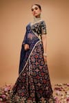 Buy_Ria Shah Label_Navy Organza, Tissue Embroidery, Sequins, Pearls, Mirrors, Printed Lehenga Set _Online_at_Aza_Fashions