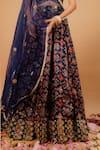 Ria Shah Label_Navy Organza, Tissue Embroidery, Sequins, Pearls, Mirrors, Printed Lehenga Set _at_Aza_Fashions