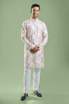 Buy_Arihant Rai Sinha_Cream Cotton, Viscose, Polyester Embroidery, Geometric Thread And Kurta Set _at_Aza_Fashions