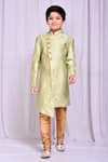 Buy_Petite Pomme_Green Jacquard Embroidery Geometric Pattern Sherwani _at_Aza_Fashions