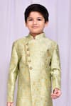 Petite Pomme_Green Jacquard Embroidery Geometric Pattern Sherwani _Online_at_Aza_Fashions