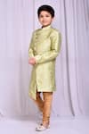 Buy_Petite Pomme_Green Jacquard Embroidery Geometric Pattern Sherwani _Online_at_Aza_Fashions