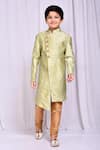 Petite Pomme_Green Jacquard Embroidery Geometric Pattern Sherwani _at_Aza_Fashions