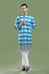 Buy_Arihant Rai Sinha_Blue Cotton, Polyester, Viscose Geometric Hexagon Thread And Kurta Set _at_Aza_Fashions