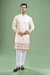 Buy_Arihant Rai Sinha_Cream Cotton, Polyester, Viscose Embroidery, Sequins Thread And Kurta Set _at_Aza_Fashions