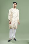 Buy_Arihant Rai Sinha_Cream Cotton, Polyester, Viscose Embroidery, Thread And Kurta & Churidar Set _at_Aza_Fashions