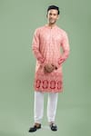 Buy_Arihant Rai Sinha_Red Cotton, Viscose, Polyester Embroidery, Sequins, Metallic And Kurta Set _at_Aza_Fashions