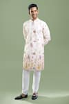 Buy_Arihant Rai Sinha_Cream Cotton, Viscose, Polyester Embroidery, Sequins Thread And Kurta Set _at_Aza_Fashions