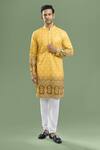 Buy_Arihant Rai Sinha_Yellow Cotton, Viscose, Polyester Embroidery, Sequins, Metallic And Kurta Set _at_Aza_Fashions
