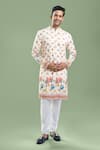 Buy_Arihant Rai Sinha_Cream Cotton Embroidery, Sequins Thread And Kurta & Churidar Set _at_Aza_Fashions