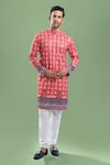 Buy_Arihant Rai Sinha_Red Cotton, Polyester, Viscose Embroidery, Sequins Thread And Kurta Set _at_Aza_Fashions