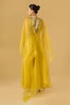 Shop_Ritika Arya Jain_Yellow Organza Sequins, Embroidery V-neck Floral Cape Sharara Set _at_Aza_Fashions