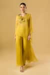 Ritika Arya Jain_Yellow Organza Sequins, Embroidery V-neck Floral Cape Sharara Set _Online_at_Aza_Fashions