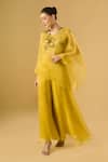 Buy_Ritika Arya Jain_Yellow Organza Sequins, Embroidery V-neck Floral Cape Sharara Set _Online_at_Aza_Fashions