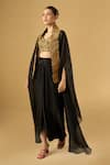 Buy_Ritika Arya Jain_Black Embroidery Collared, V-neck Noira Cape Skirt Set _Online_at_Aza_Fashions