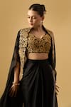 Buy_Ritika Arya Jain_Black Embroidery Collared, V-neck Noira Cape Skirt Set 