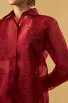 Ritika Arya Jain_Red Lace, Embroidery Collared, V-neck Amara Floral Embellished Shirt _Online_at_Aza_Fashions