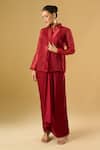 Ritika Arya Jain_Red Lace, Embroidery Collared, V-neck Amara Floral Embellished Shirt _at_Aza_Fashions
