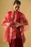 Ritika Arya Jain Pink Lace, Embroidery, Applique V-neck Amara Floral Embellished Cape Top at Aza Fashions Ritika Arya Jain_Pink Lace, Embroidery, Applique V-neck Amara Floral Embellished Cape Top _at_Aza_Fashions