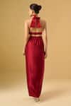Buy_Ritika Arya Jain_Red Satin High Neck, Halter Neck, Embroidered Cape Skirt Set _Online_at_Aza_Fashions