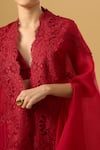 Shop_Ritika Arya Jain_Red Satin High Neck, Halter Neck, Embroidered Cape Skirt Set _Online_at_Aza_Fashions