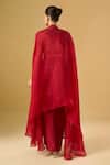 Shop_Ritika Arya Jain_Red Satin High Neck, Halter Neck, Embroidered Cape Skirt Set _at_Aza_Fashions