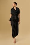 Ritika Arya Jain_Black Bows V-neck Mia Love Pleated Top With Draped Skirt _Online_at_Aza_Fashions