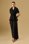 Buy_Ritika Arya Jain_Black Bows V-neck Mia Love Pleated Top With Draped Skirt _at_Aza_Fashions