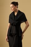 Buy_Ritika Arya Jain_Black Bows V-neck Mia Love Pleated Top With Draped Skirt _Online_at_Aza_Fashions