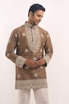 Arihant Rai Sinha_Brown Cotton Embroidery Short Kurta _at_Aza_Fashions