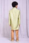 Shop_Petite Pomme_Green Jacquard, Silk Geometric Pattern Sherwani With Churidar _at_Aza_Fashions