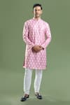 Buy_Arihant Rai Sinha_Pink Cotton, Viscose, Polyester Embroidery, Sequins, Kurta And Churidar Set _at_Aza_Fashions