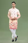 Buy_Arihant Rai Sinha_Peach Cotton, Viscose, Polyester Embroidery, Sequins Floral Thread And Kurta Set _at_Aza_Fashions
