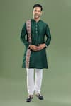 Buy_Arihant Rai Sinha_Green Silk Printed Patta Blend Kurta And Churidar Set _at_Aza_Fashions
