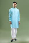 Buy_Arihant Rai Sinha_Blue Silk, Polyester, Viscose Printed Patta Kurta And Churidar Set _at_Aza_Fashions