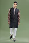 Buy_Arihant Rai Sinha_Black Silk, Polyester, Viscose Printed Patta Blend Kurta And Churidar Set _at_Aza_Fashions